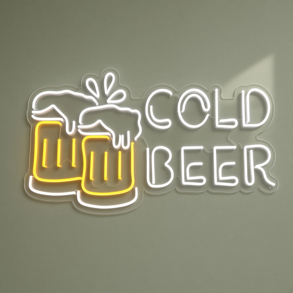 Cold Beer Clinking Mugs LED Neon Sign - natural light view