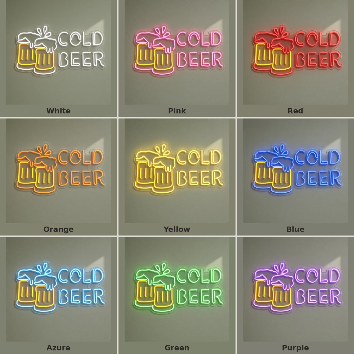 Cold Beer Clinking Mugs LED Neon Sign - nine-color grid