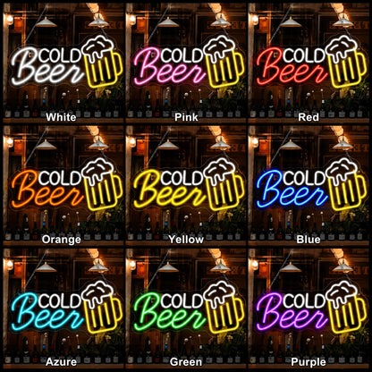 Cold Beer Mug LED Neon Sign day and night comparison