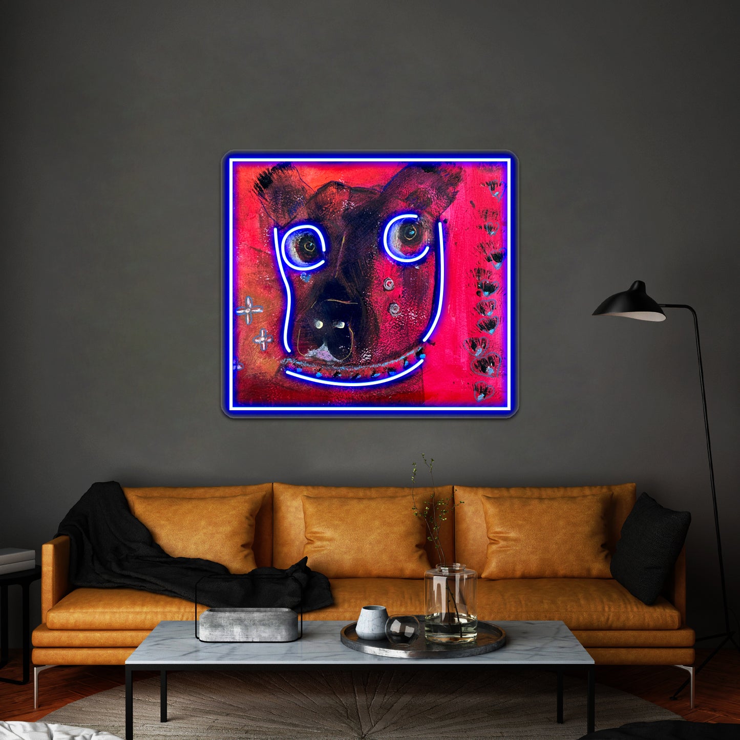 Collared Whimsical Dogs Abstract Animal Art Wall Artwork Neon Signs