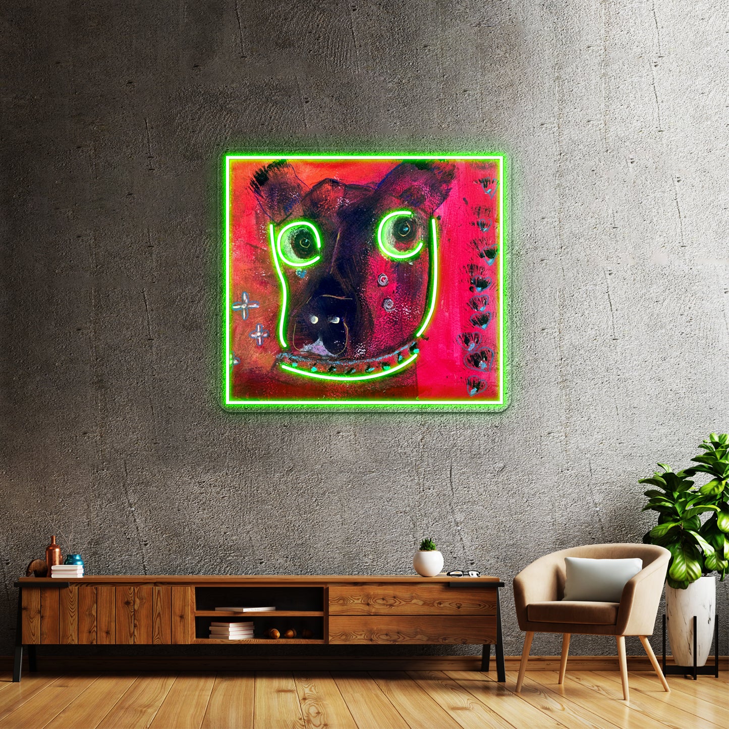 Collared Whimsical Dogs Abstract Animal Art Wall Artwork Neon Signs