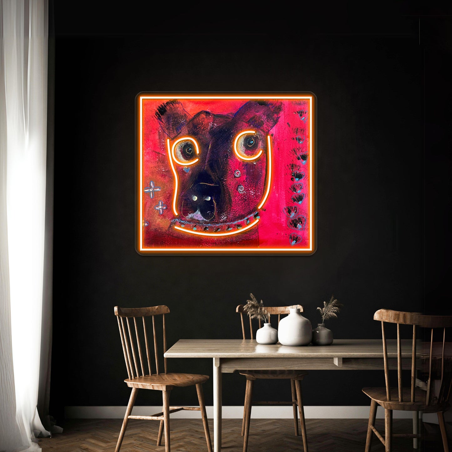 Collared Whimsical Dogs Abstract Animal Art Wall Artwork Neon Signs