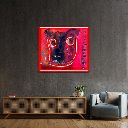 Collared Whimsical Dogs Abstract Animal Art Wall Artwork Neon Signs