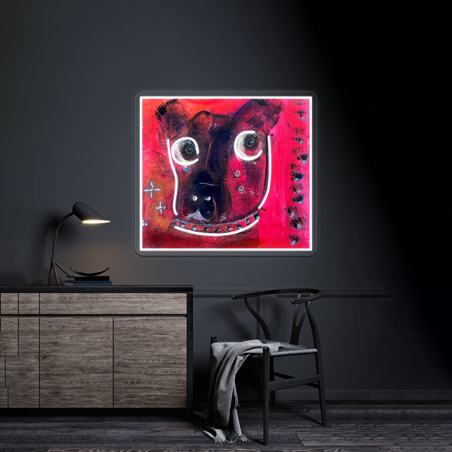 Collared Whimsical Dogs Abstract Animal Art Wall Artwork Neon Signs