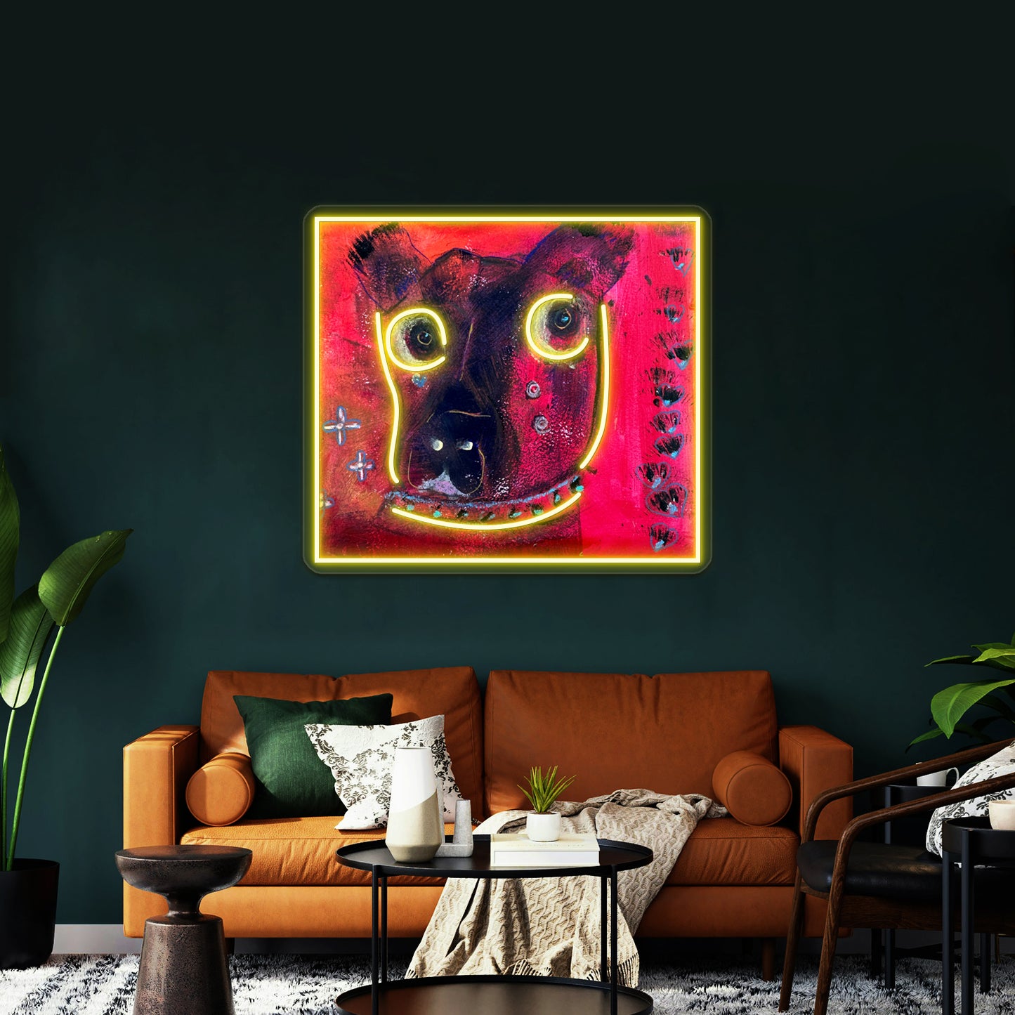 Collared Whimsical Dogs Abstract Animal Art Wall Artwork Neon Signs