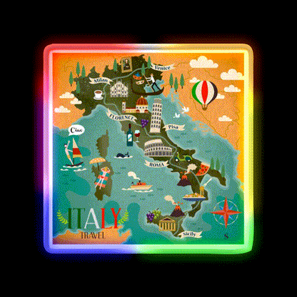 Coloful Italia Travel Map Fast Food Led Neon Sign For Burger Place Rgb Color