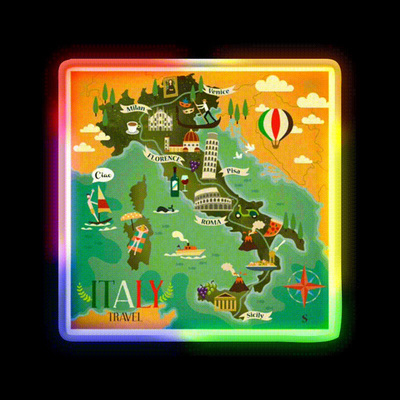 Coloful Italia Travel Map Fast Food Led Neon Sign For Burger Place Rgb Color