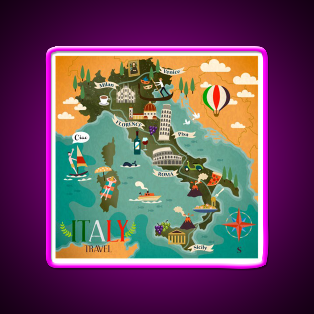 Coloful Italia Travel Map Fast Food Led Neon Sign For Burger Place Rgb Color