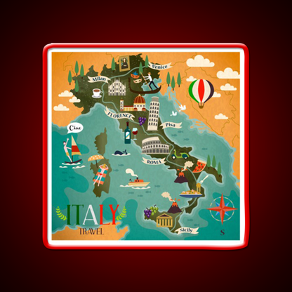 Coloful Italia Travel Map Fast Food Led Neon Sign For Burger Place Rgb Color