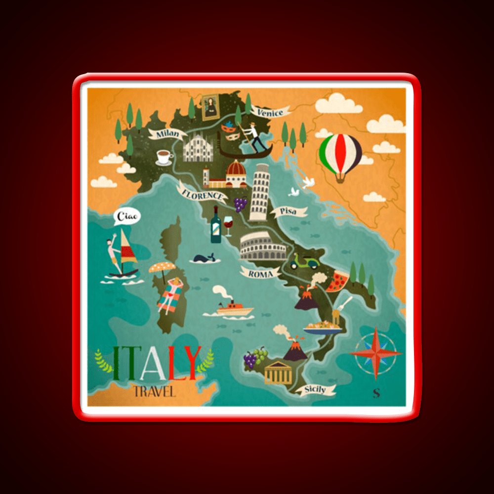 Coloful Italia Travel Map Fast Food Led Neon Sign For Burger Place Rgb Color - Shineneon