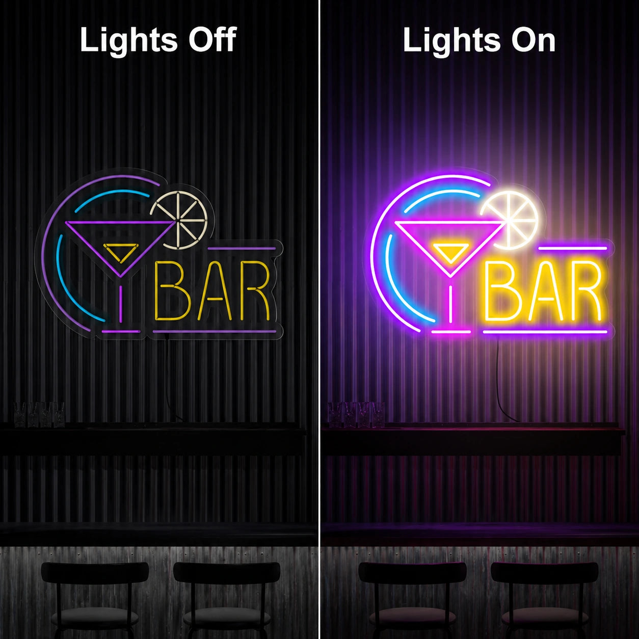 Color Bar Wall Neon Sign LED Neon Sign day and night comparison