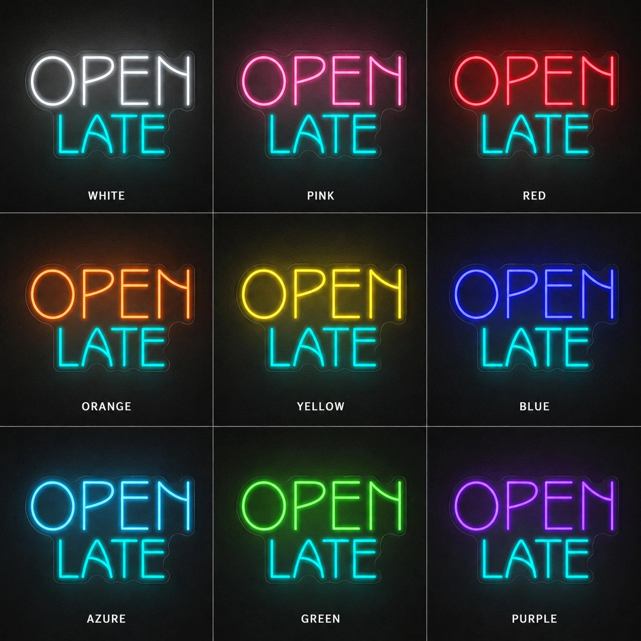 Color Open Late Neon Sign LED Neon Sign color grid
