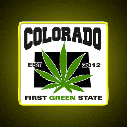 Colorado First Green State Hemp Inspired Green Leaf Led Neon Sign Rgb Color - Custom LED neon sign front view