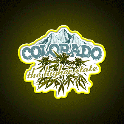 Colorado The Higher State Hemp Inspired Green Leaf Led Neon Sign Rgb Color - Custom LED neon sign front view