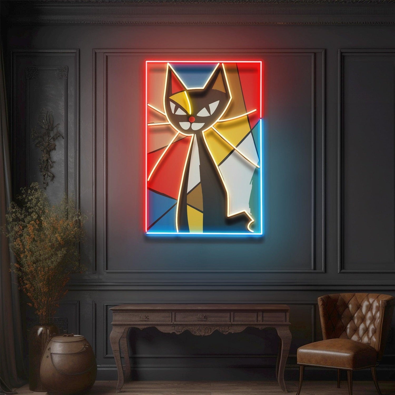 Colorful Abstract Cat Uv Printed Led Neon Sign Artwork For Indoor Art Decor | Shineneon
