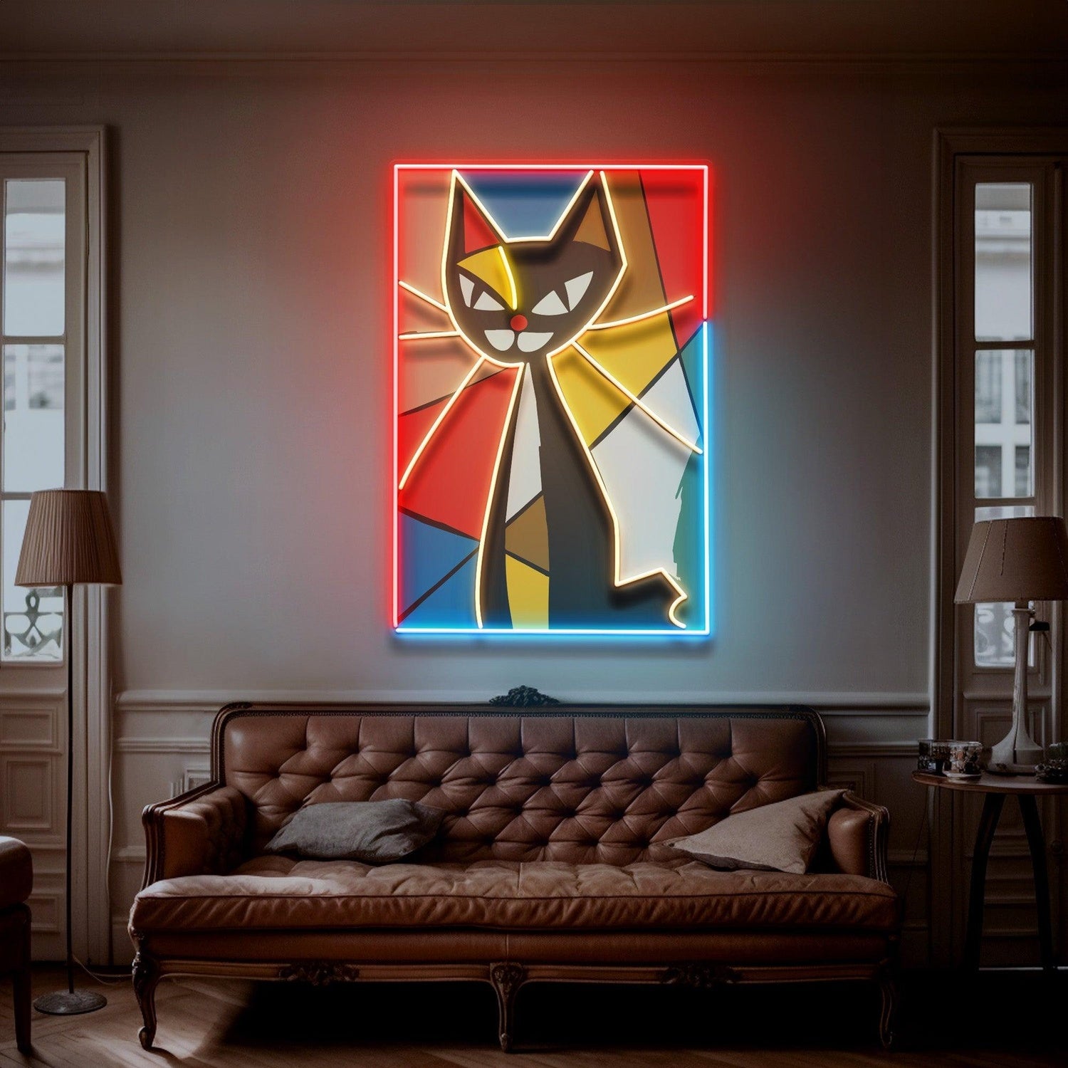 Colorful Abstract Cat Uv Printed Led Neon Sign Artwork For Indoor Art Decor | Shineneon