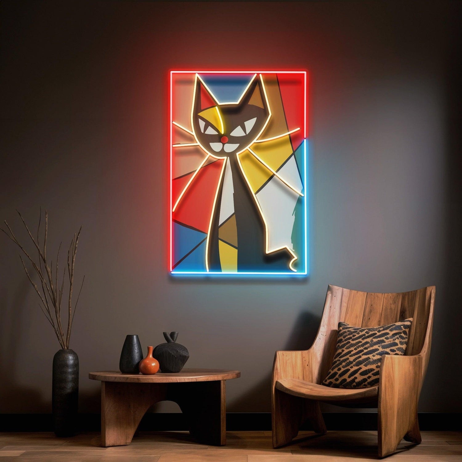 Colorful Abstract Cat Uv Printed Led Neon Sign Artwork For Indoor Art Decor | Shineneon