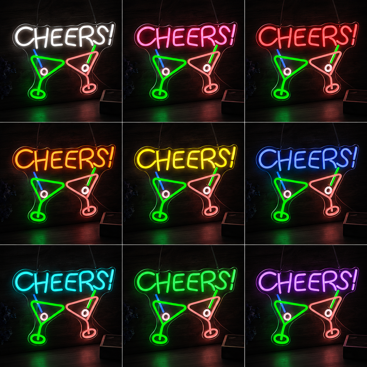 Colorful Cheers Bar Drink LED Neon Sign color grid