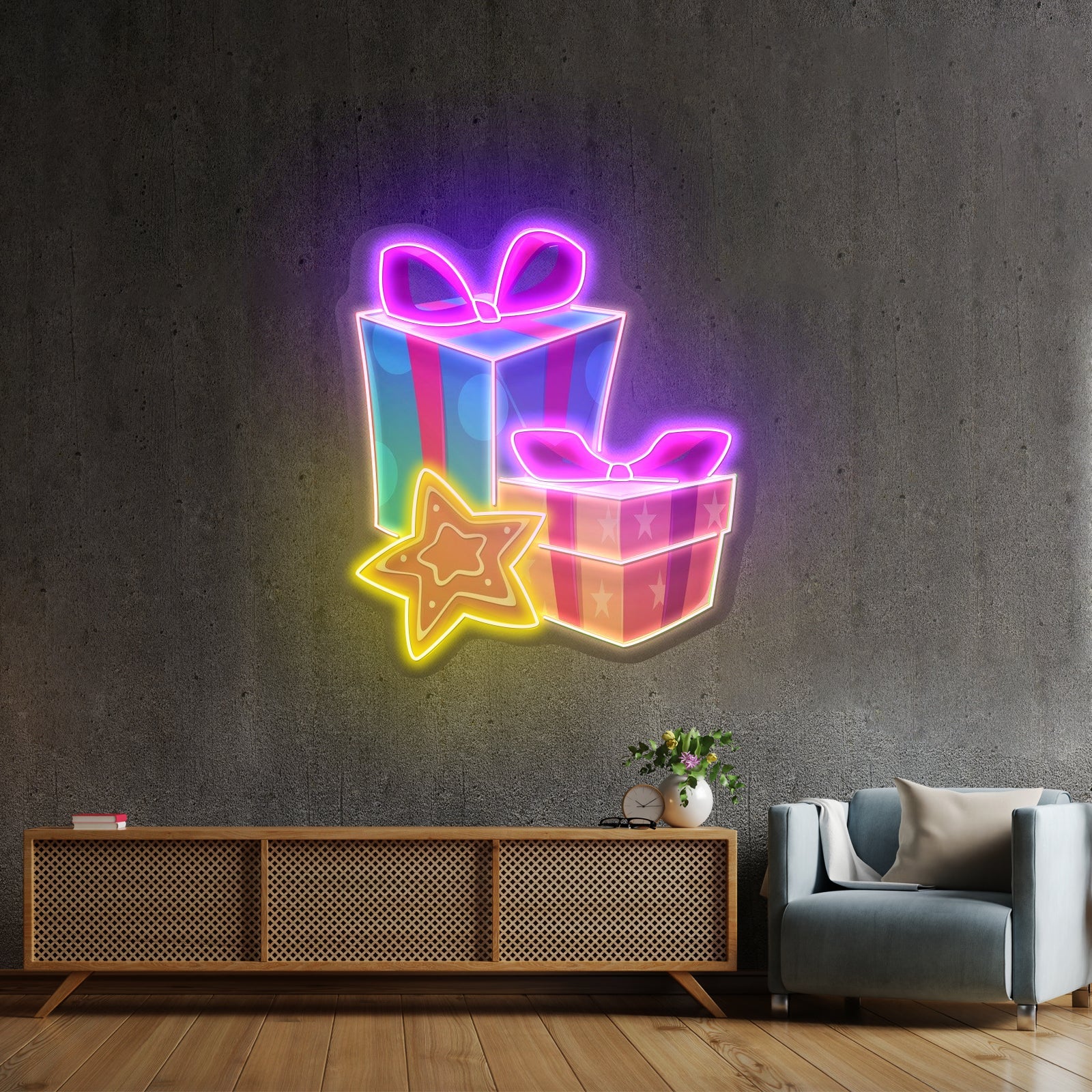 Colorful Christmas Gifts Led Neon Artwork For Sale For Sale - Shineneon