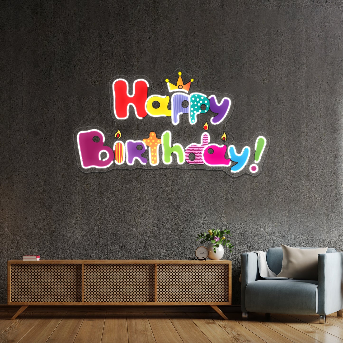 Colorful Happy Birthday Wall Artwork Neon Signs