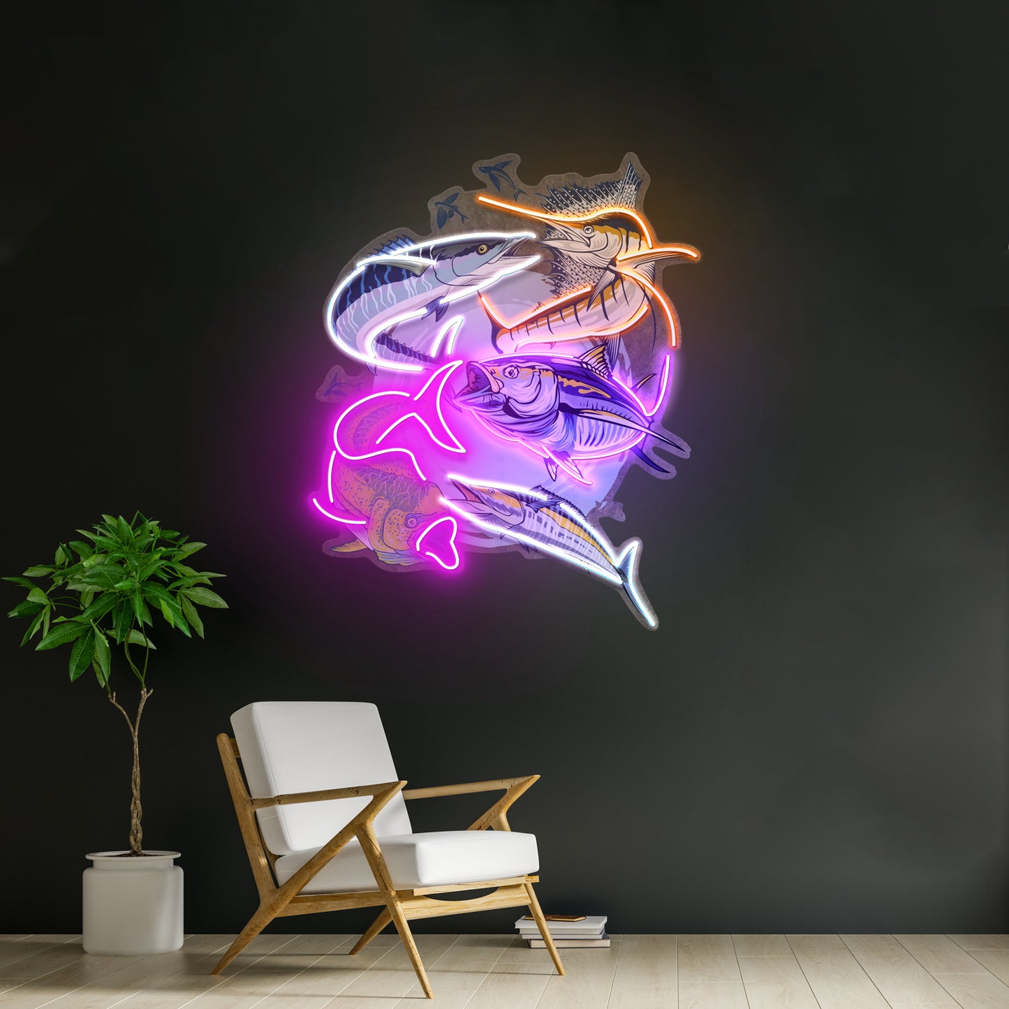 Colorful Ocean Fishing Led Neon Sign Light Custom Led Signs