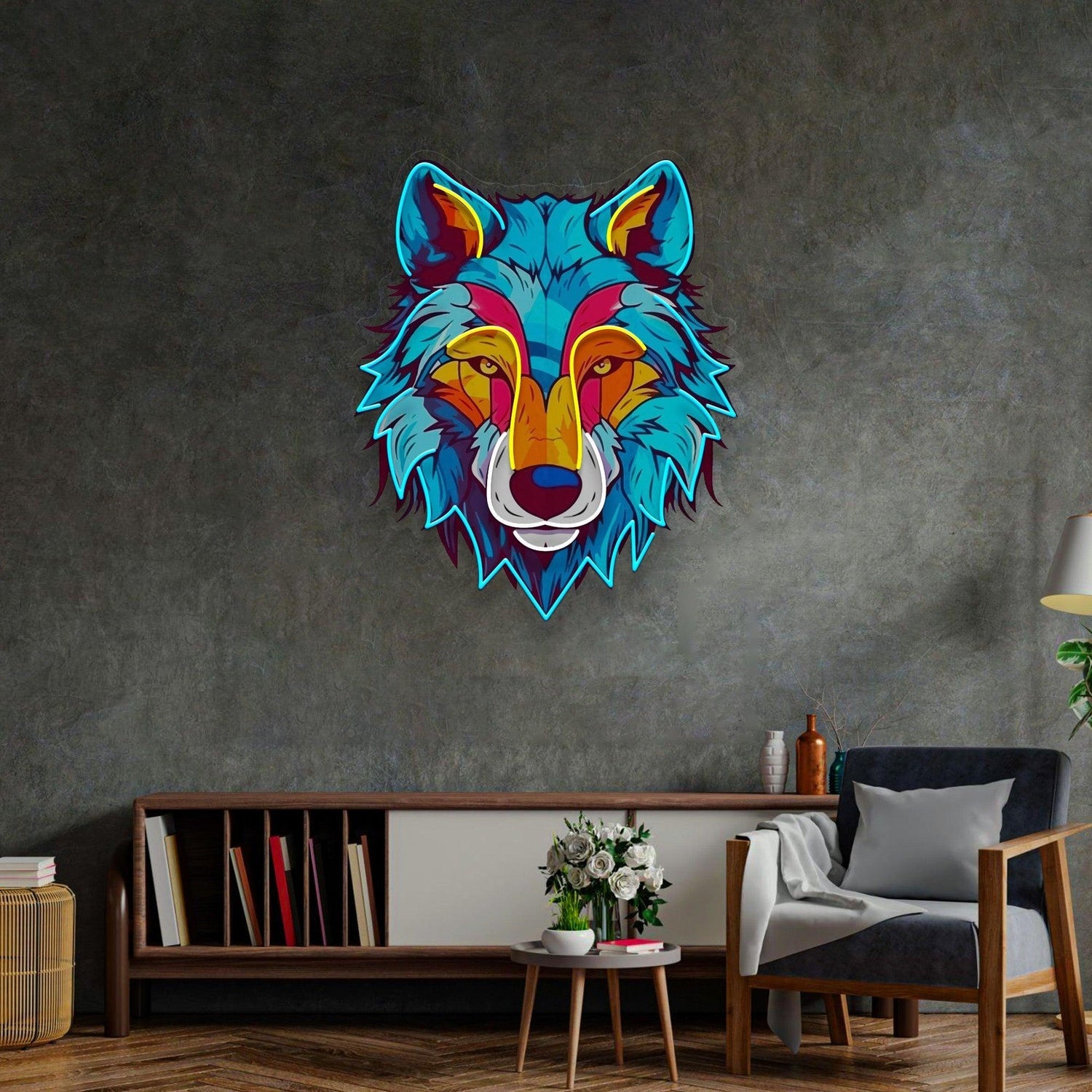 Colorful Wolf Head Uv Printed Led Neon Sign Artwork For Modern Home And Studio Art Decor | Shineneon