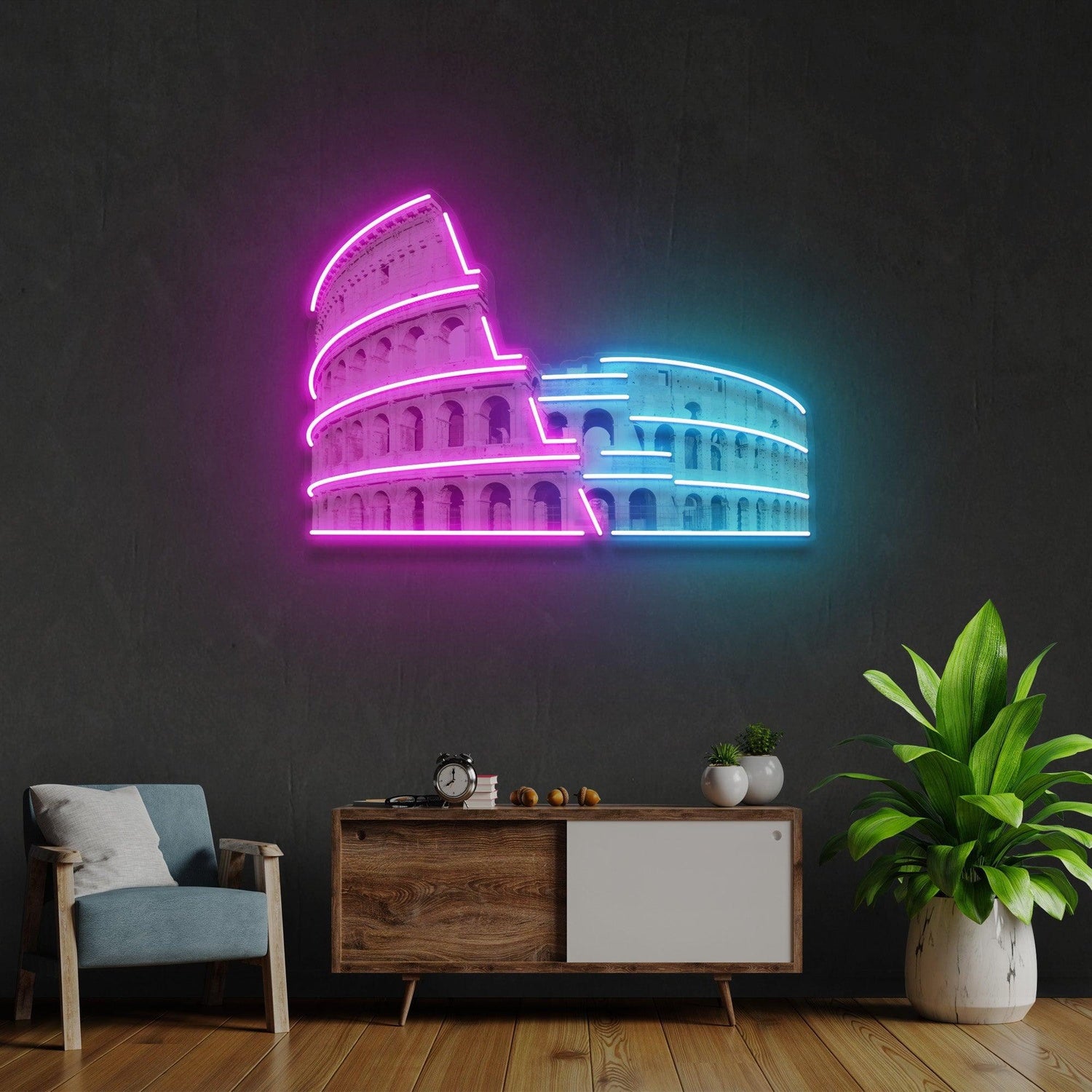 Colosseum Pink Blue Uv Printed Led Neon Sign Wall Art Home Decor | Shineneon