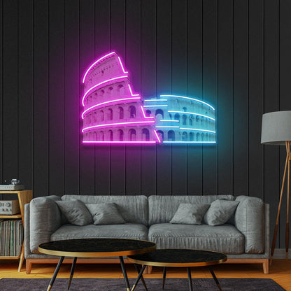 Colosseum Pink Blue Uv Printed Led Neon Sign Wall Art Home Decor | Shineneon