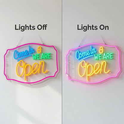 Come In We Are Open Business LED Neon Sign - 06 Day Night Comparison