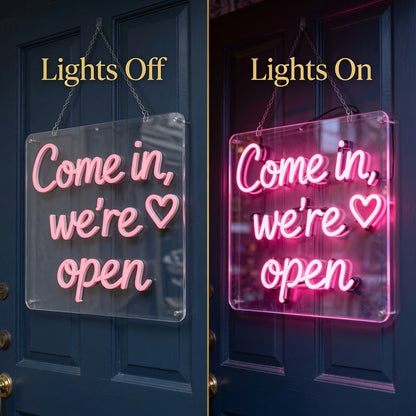 Come In We're Open LED Neon Sign - 06 Day Night Comparison