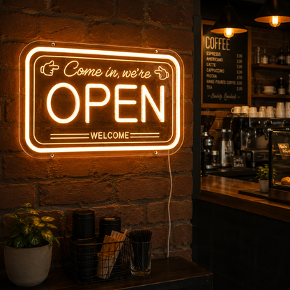 Come In We're Open LED Neon Sign Home Wall Art - 03 Real Lifestyle Scene