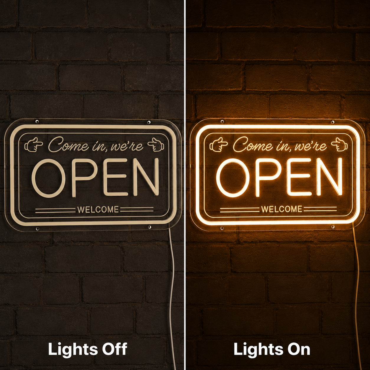 Come In We're Open LED Neon Sign Home Wall Art - 06 Day Night Comparison