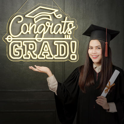 Congrats Grad Neon Sign With Graduation Cap Class Light Up Sign For Wall Decor | Shineneon
