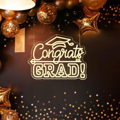 Congrats Grad Neon Sign With Graduation Cap Class Light Up Sign For Wall Decor | Shineneon