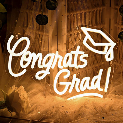 Congrats Grad Neon Sign With Graduation Cap Congrats Grad Light Up Sign For Wall Decor | Shineneon