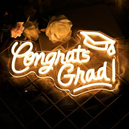 Congrats Grad Neon Sign With Graduation Cap Congrats Grad Light Up Sign For Wall Decor | Shineneon