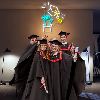 Congrats Grad Neon Sign With Graduation Cap Light Up Sign For Wall Decor | Shineneon