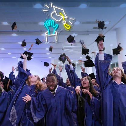 Congrats Grad Neon Sign With Graduation Cap Light Up Sign For Wall Decor | Shineneon