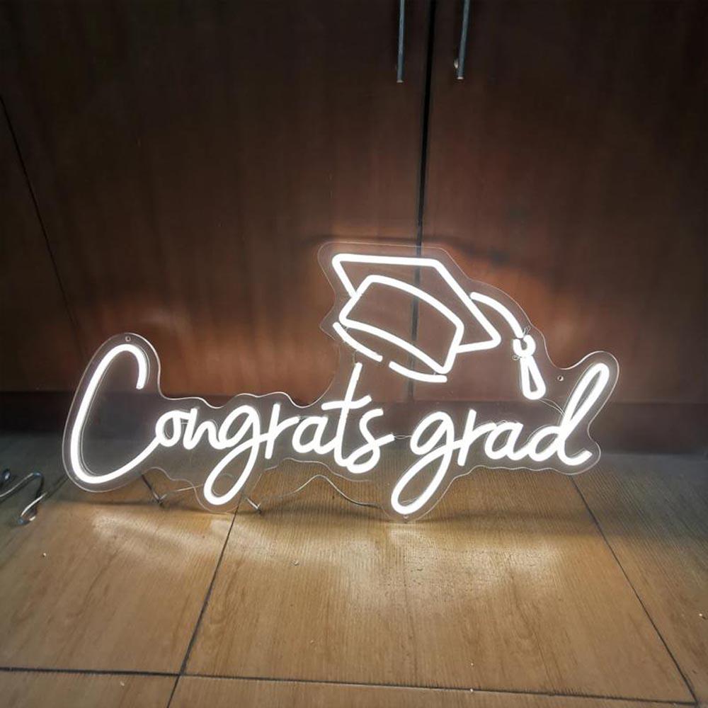 Congrats Grad White Graduation Cap Led Neon Sign For Graduation Party Decor | Shineneon