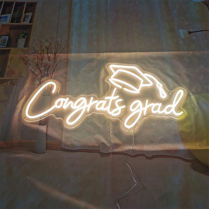 Congrats Grad White Graduation Cap Led Neon Sign For Graduation Party Decor | Shineneon