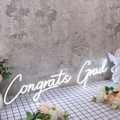 Congrats Grad White Led Neon Sign - Shineneon