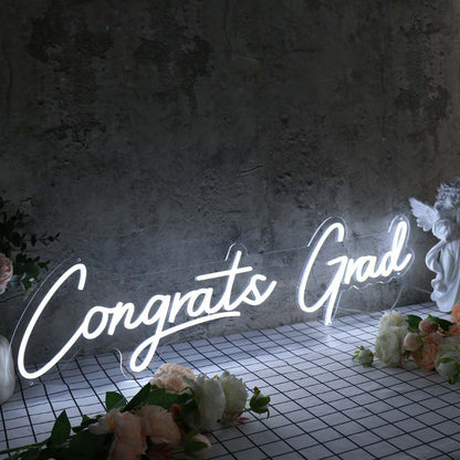 Congrats Grad White Led Neon Sign - Shineneon