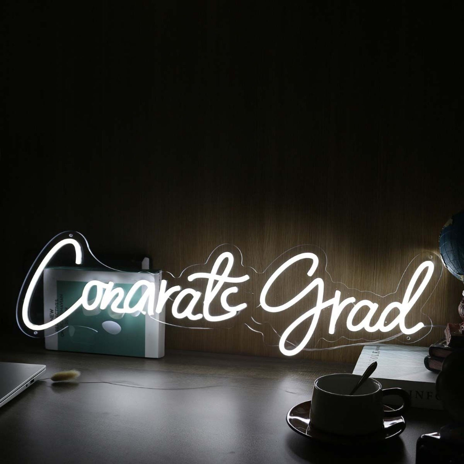 Congrats Grad White Led Neon Sign Wall Art - Shineneon