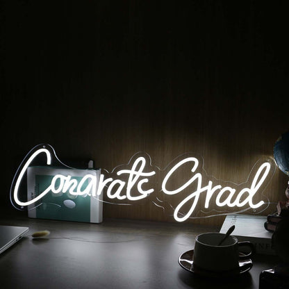 Congrats Grad White Led Neon Sign Wall Art - Shineneon