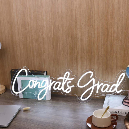 Congrats Grad White Led Neon Sign Wall Art - Shineneon