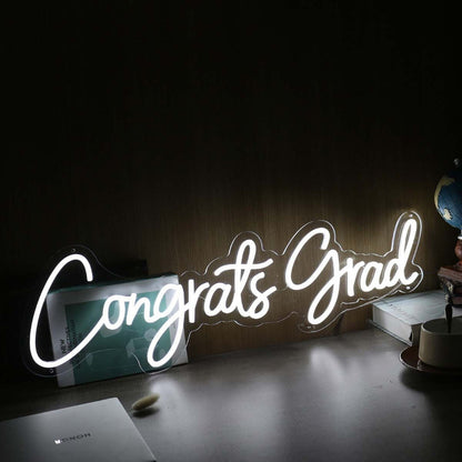 Congrats Grad White Led Neon Sign Wall Art - Shineneon