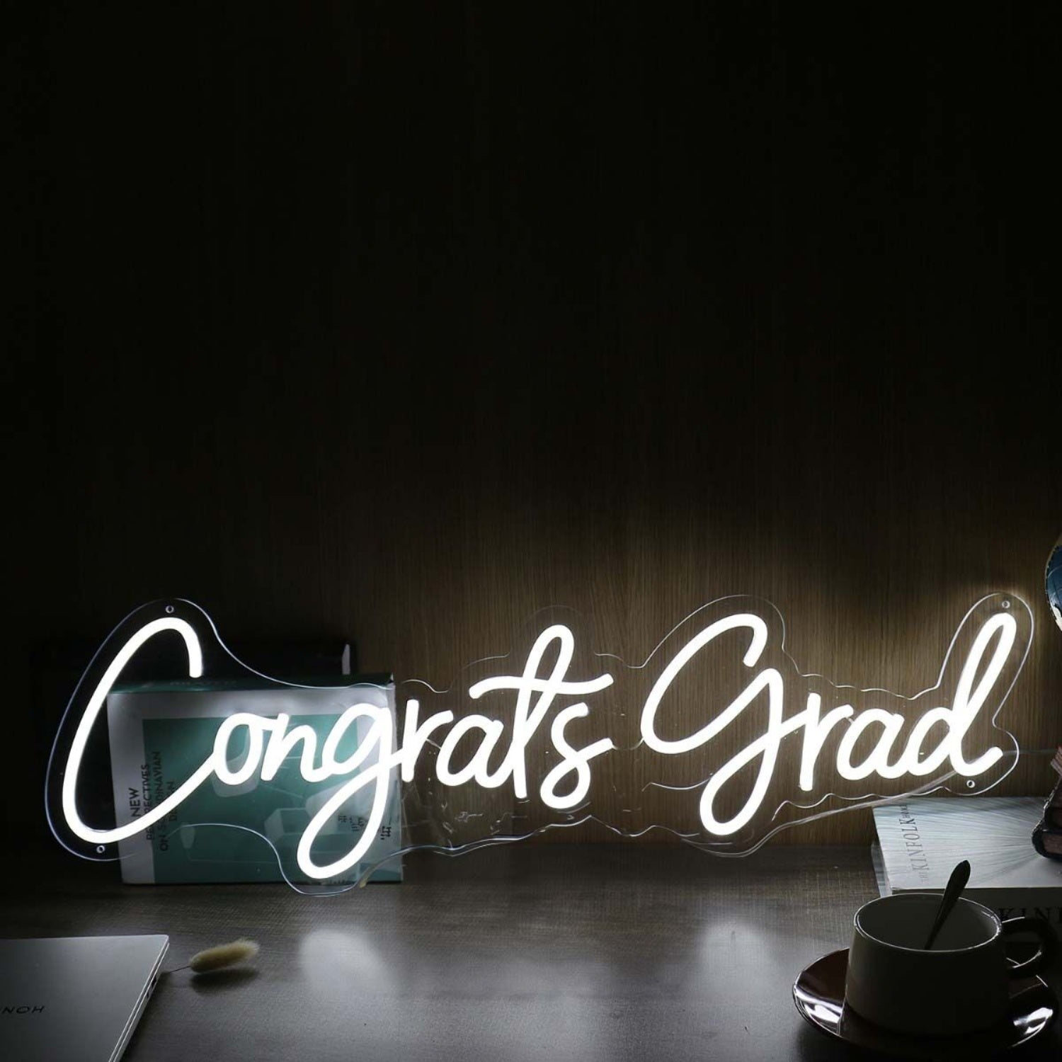 Congrats Grad White Led Neon Sign Wall Art - Shineneon