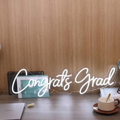 Congrats Grad White Led Neon Sign Wall Art - Shineneon