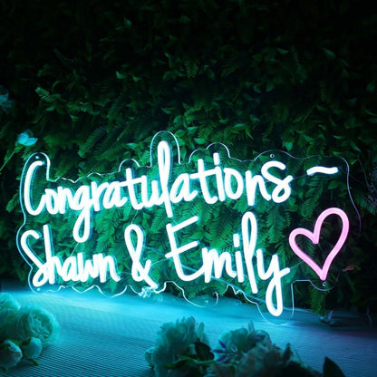 Congratulations Shawn And Emily Blue Led Neon Sign - Shineneon