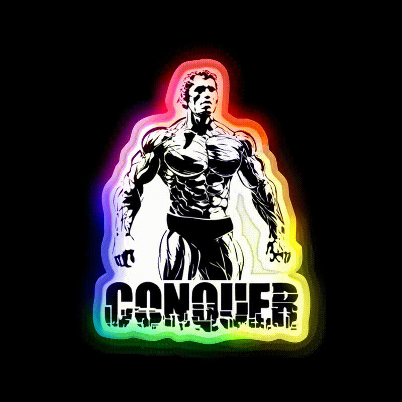 Conquer Arnold Schwarzenegger Bodybuilding Gym Fitness Led Neon Sign Rgb Color